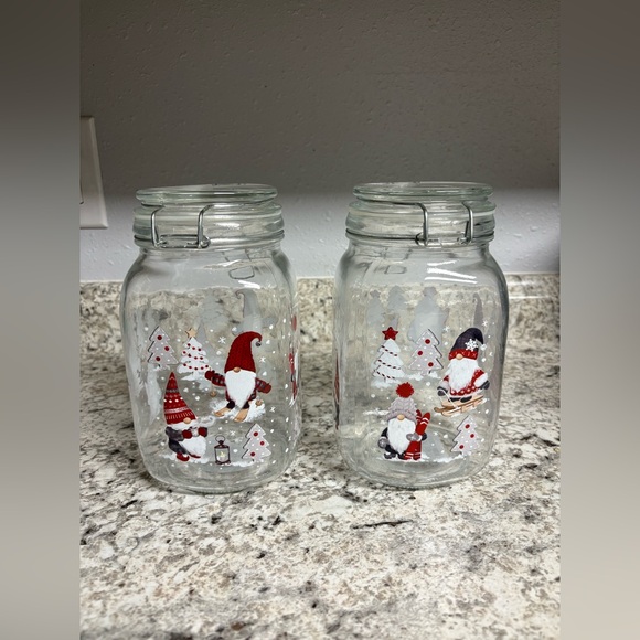 Festive Gnome Holiday Glass Jars - Red and White - Picture 3 of 5